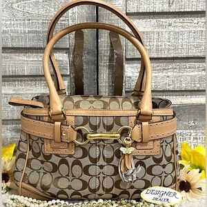 COACH Hampton Natural Tan And Beige Signature Jacquard Carryall Bag 10507 GUC!